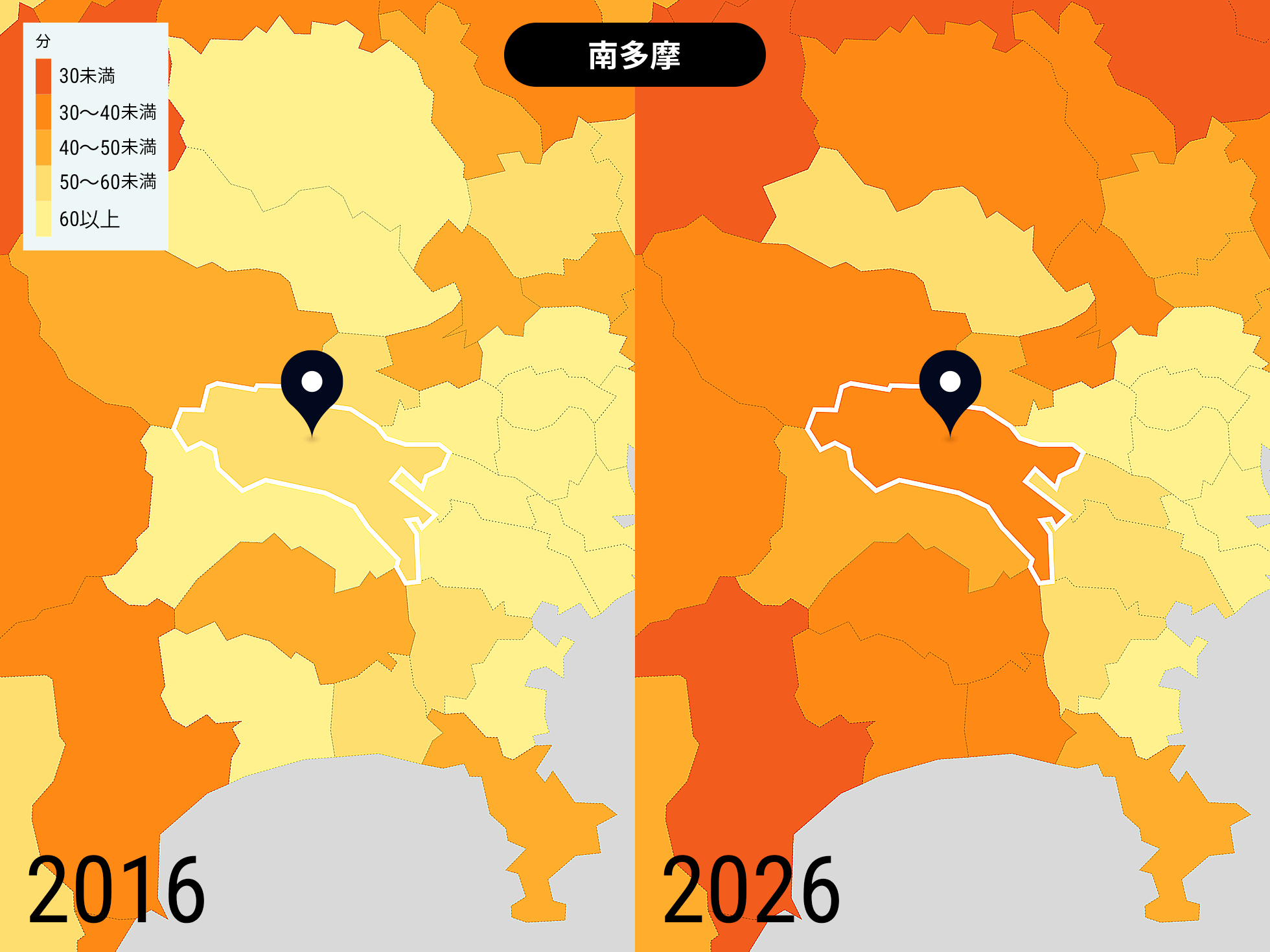 東京 南多摩の2016年と2026年の比較