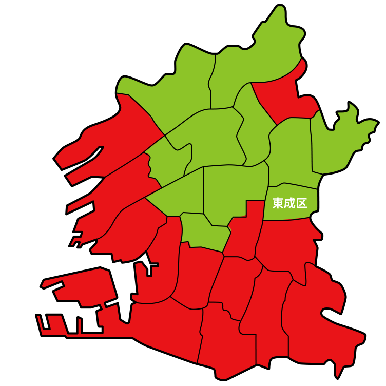 北側で賛成が多く、南側で反対が多い大阪地図。